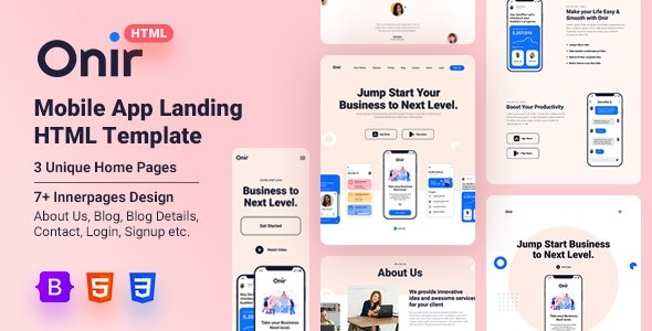 Onir – Mobile App Landing HTML Template – 44319849