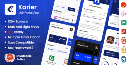 Karier - Job Portal Mobile App Framework7 PWA Template