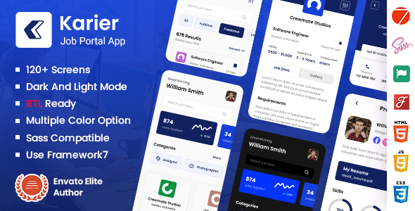 Karier – Job Portal Mobile App Framework7 PWA Template – 32229534