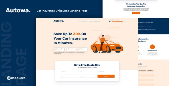 Autowa — Car Insurance Unbounce Landing Page Template - 29483924