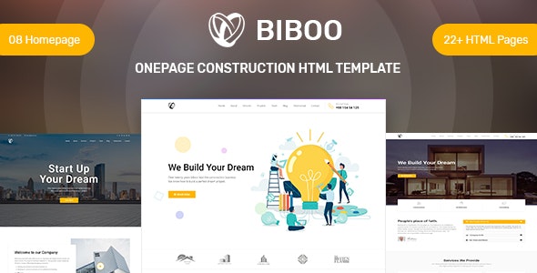 Biboo – OnePage Construction HTML Template – 27062697