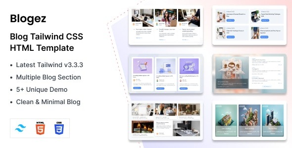 Blogez – Blog Pages Tailwind CSS 3 HTML Template – 48378531