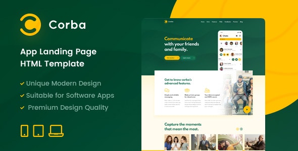 Corba – App Landing Page HTML Template – 28301085