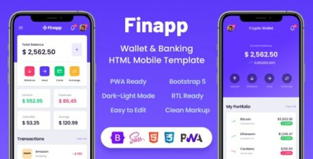 Finapp - Wallet & Banking HTML Mobile Template - 25738217