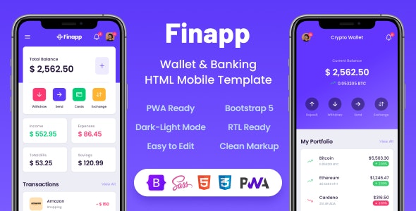 Finapp – Wallet & Banking HTML Mobile Template – 25738217