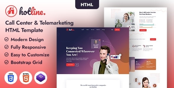Hotline | Call Center and Telemarketing HTML Template – 36433185