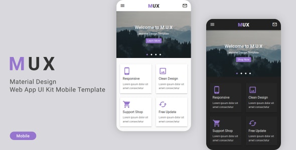 MUX - Material Design Web App UI Kit Mobile Template - 21096516