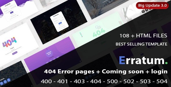 Erratum – 404 Error pages + Coming soon + Login + Signup – 28760417