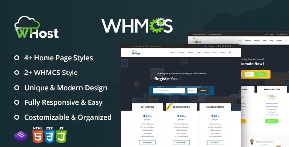 WHost-Domain Hosting Server Rental with WHMCS Responsive HTML5 Template – 21414085