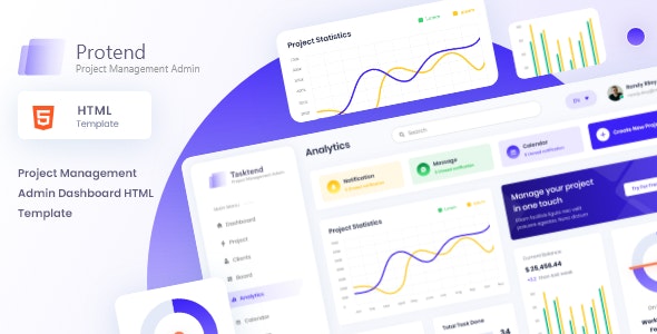 Protend - Project Management Admin Dashboard HTML Template - 34528558