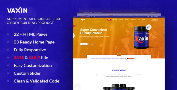 VAXIN-Health Supplement Medicine Affiliate with Bodybuilding Product HTML Template – 22099908