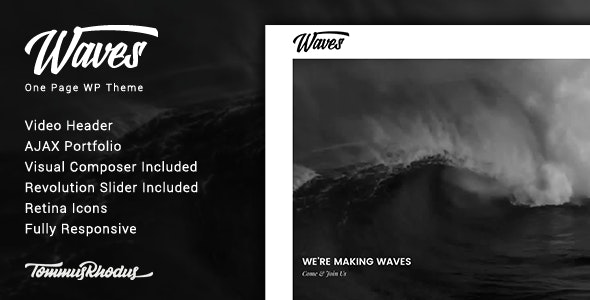 Waves - Fullscreen Video One-Page WordPress Theme - 20288474