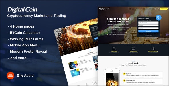 Digital Coin – Cryptocurrency Marketing and Trading Site Template – 21223039