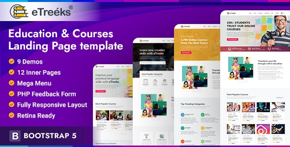 eTreeks – Online Courses & Education Landing Page Template – 26143013