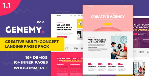 Genemy – Creative Multi Concept Landing Pages Pack With Page Builder – 22711287