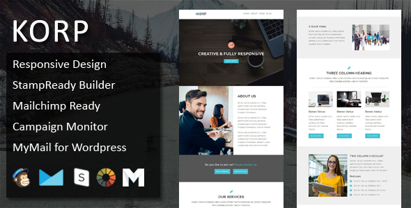KORP – Multipurpose Responsive Email Template with Online StampReady & Mailchimp Builders – 18059953
