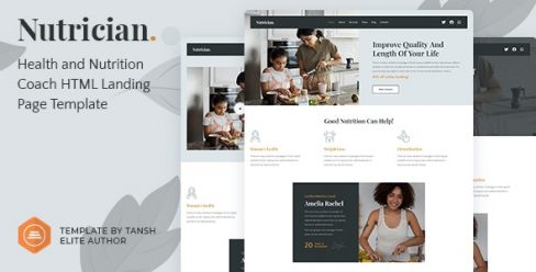 Nutrician – Health and Nutrition Coach Feminine HTML Landing Page Template – 31821438