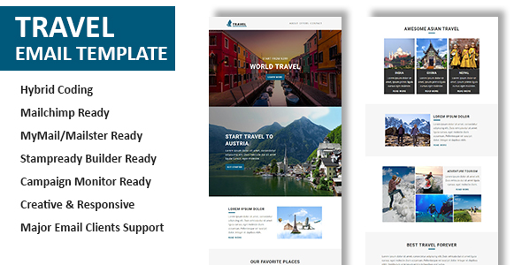 Travel – Multipurpose Responsive Email Template with Online StampReady & Mailchimp Builders – 21128908